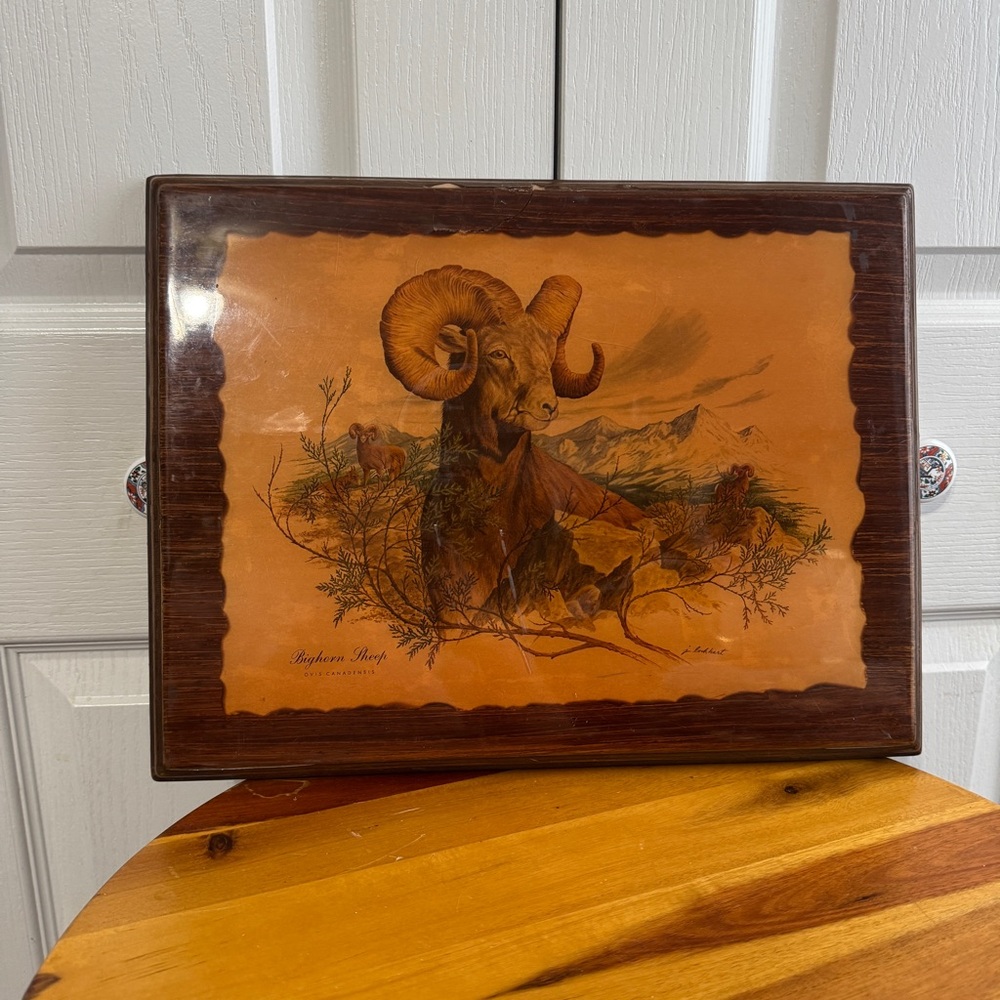 J Lockhart signed Bighorn Sheep lacquered plague